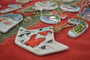 Ceramic Boat Christmas Ornament (free USA shipping included)