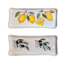 Load image into Gallery viewer, Ceramic Rectangular Tray—Lemons or Olives Design (free USA shipping included)
