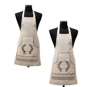 “Olive Laurel” Embroidered Apron—Gold or silver (free USA shipping included)