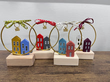 Load image into Gallery viewer, Miniature Houses with Gold Hoop, Ribbon, and Charm—Multiple color choices (free USA shipping included)
