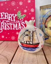 Load image into Gallery viewer, Ceramic Poinsettia and Ship Pomegranate with Αγάπη and Ελπίδα (free USA shipping included)
