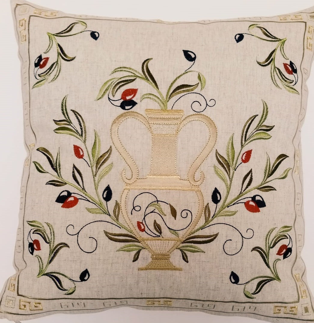Embroidered Pillow Cover: “Amphora” (free USA shipping included)