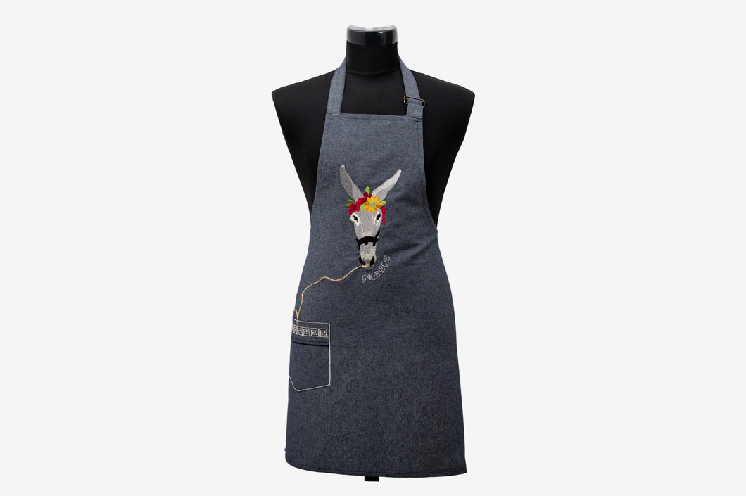 Embroidered Apron: donkey design (free USA shipping included)