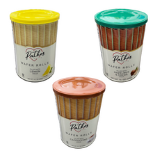 Load image into Gallery viewer, Pathos Wafer Rolls with Cream Filling, 400g Tin—3 flavor choices (free USA shipping included
