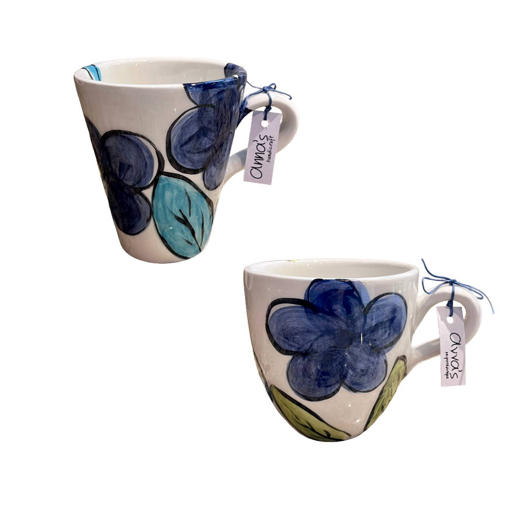 Ceramic Blue Flowers Mug—2 Shape Choices (free USA shipping included)