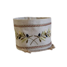 Load image into Gallery viewer, Embroidered Fabric Basket: olive branches - two designs (free USA shipping included)
