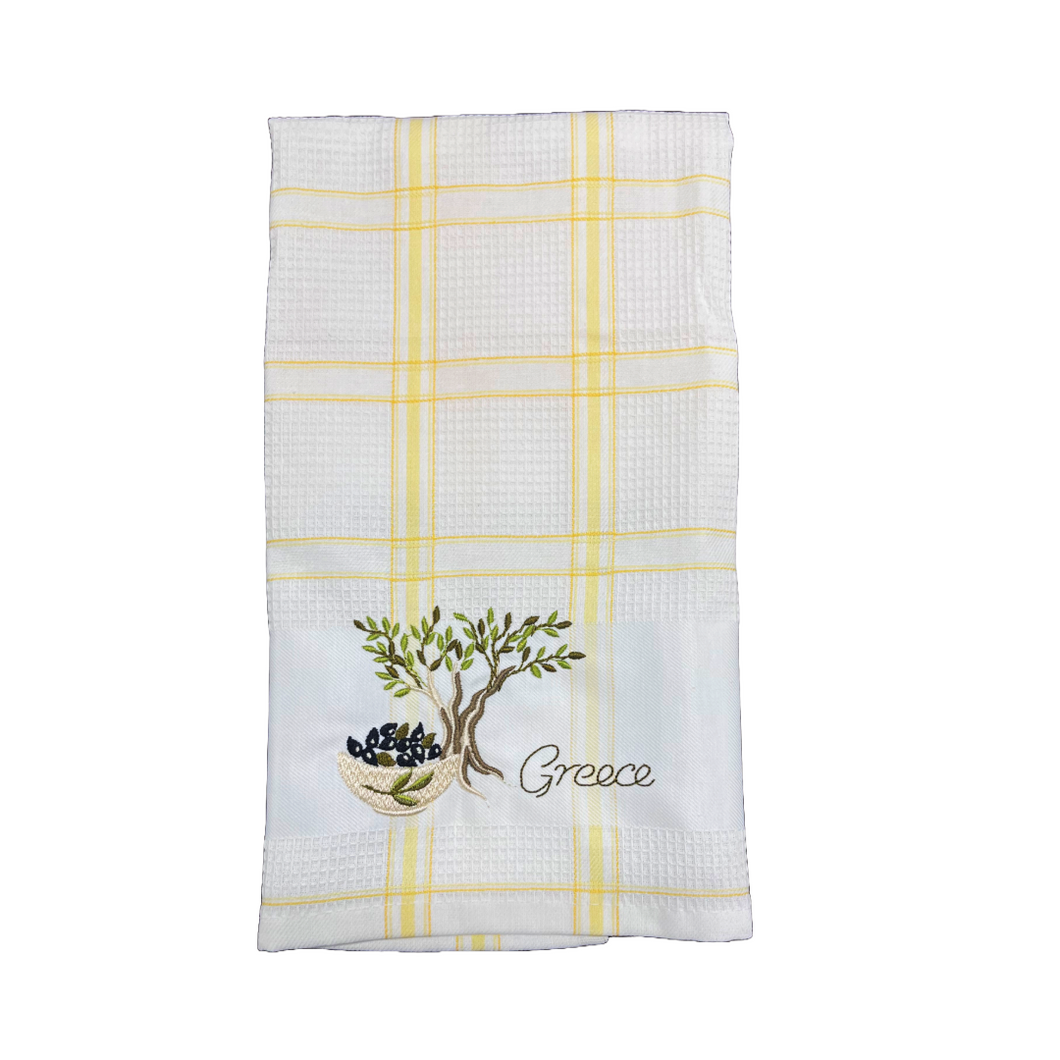Embroidered Kitchen Towel: Olive Tree—2 color choices (free USA shipping included)