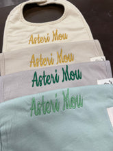 Load image into Gallery viewer, Embroidered Baby Bib “Asteri Mou” Design—Multiple color choices (free USA shipping included)
