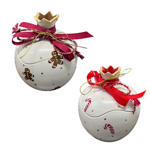 Ceramic Hollow Pomegranate “Box” with Gingerbread or Candy Canes Design (free USA shipping included)