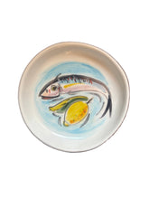Load image into Gallery viewer, Ceramic Round Dish with fish and lemon design (free USA shipping)

