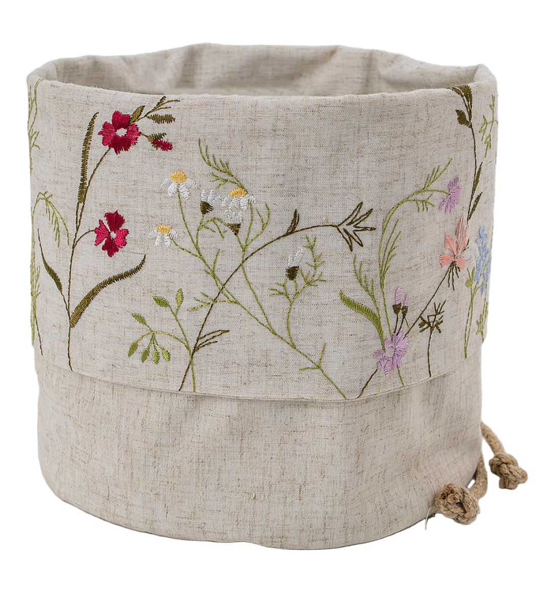 Embroidered Fabric Basket: spring florals (free USA shipping included)