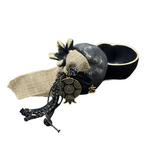 Load image into Gallery viewer, Ceramic Matte Black Two-Piece Pomegranate with Charms (free USA shipping included)
