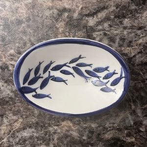 Ceramic Oval Shallow Bowl with Fish Design—Multiple choices (free USA shipping included)