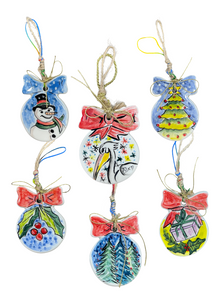 Ceramic Round Christmas Ornament with Bow—Multiple design and size choices (free USA shipping included)