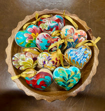 Load image into Gallery viewer, Wooden Painted Heart Ornament Multiple Design Choices—only one of each design (free USA shipping included)
