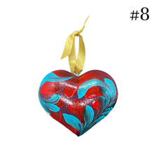 Load image into Gallery viewer, Wooden Painted Heart Ornament Multiple Design Choices—only one of each design (free USA shipping included)
