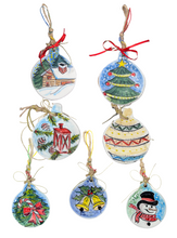 Load image into Gallery viewer, Ceramic Round Christmas Ornament—Multiple design and size choices (free USA shipping included)
