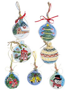 Ceramic Round Christmas Ornament—Multiple design and size choices (free USA shipping included)