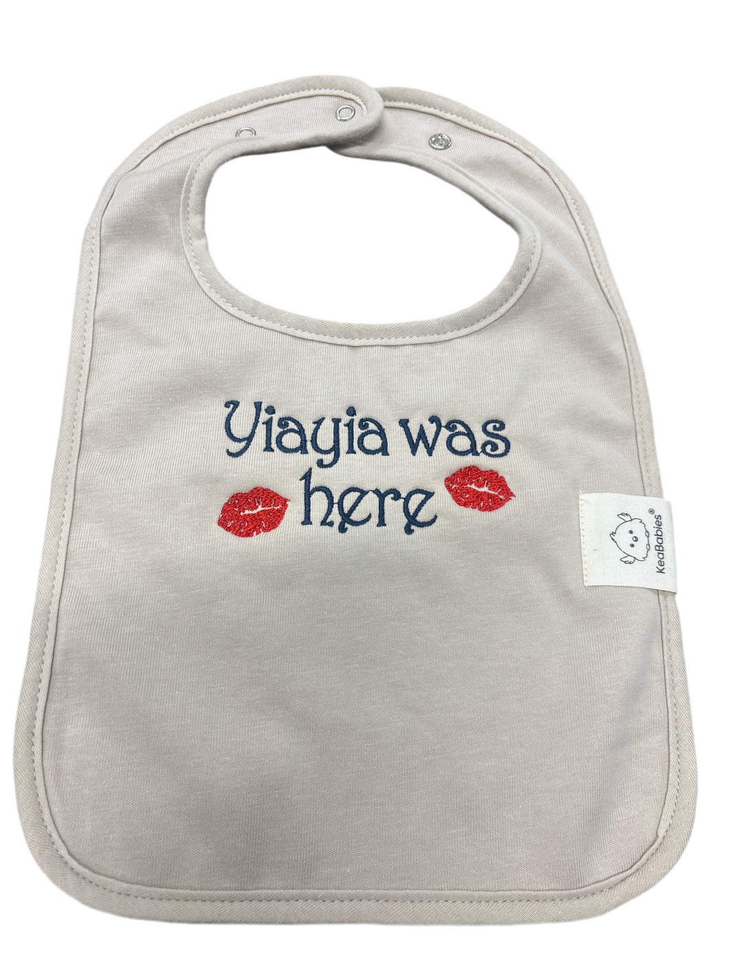 Embroidered Baby Bib “Yiayia was here” design (free USA shipping included)