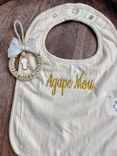 Load image into Gallery viewer, Embroidered Baby Bib “Agape Mou” Design—Multiple color choices (free USA shipping included)
