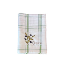 Load image into Gallery viewer, Embroidered Kitchen Towel: Olive Tree or Olive Branch (free USA shipping included)
