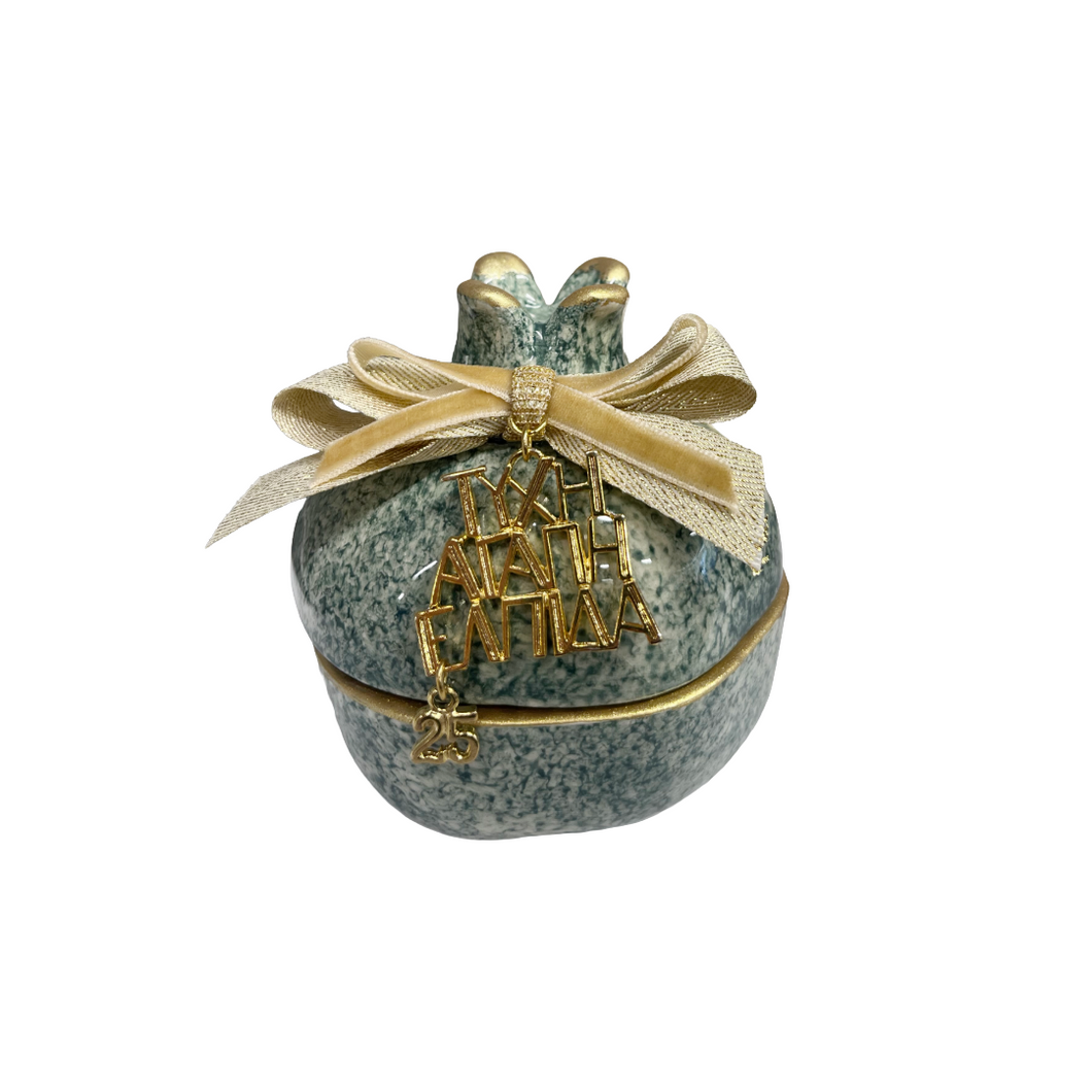 Ceramic Stone Green Two-Piece Pomegranate Candle with Wishes Charm (free USA shipping included)