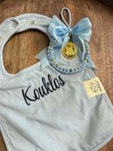 Load image into Gallery viewer, Embroidered Baby Bib “Kouklos” or “Koukla” Design—Multiple color choices (free USA shipping included)
