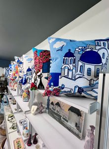 Blue Church Domes and Bougainvillea Pillow Cover (free USA shipping included)