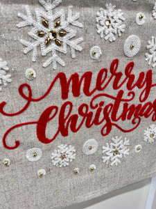 Merry Christmas and Snowflakes Embroidered Table Runner (free USA shipping included)