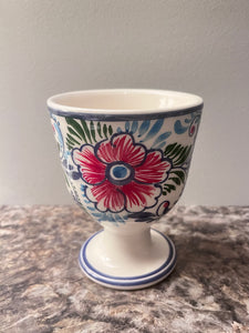 Ceramic Blue Floral Goblet (free USA shipping included)