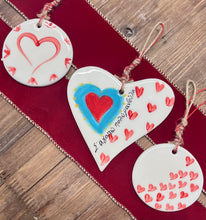 Load image into Gallery viewer, Ceramic Circle Ornament with Hearts—Multiple design choices (free USA shipping)
