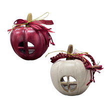 Load image into Gallery viewer, Ceramic Pumpkin Candle Holder—2 color choices (free USA shipping included)
