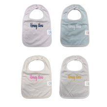 Load image into Gallery viewer, Embroidered Baby Bib “Honey Mou” Design—Multiple color choices (free USA shipping included)

