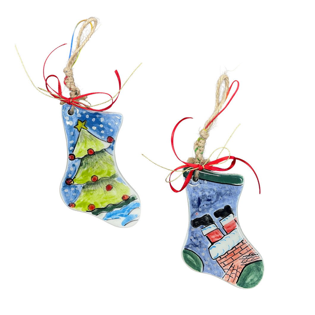 Ceramic Stocking Christmas Ornament—Multiple design choices (free USA shipping included)