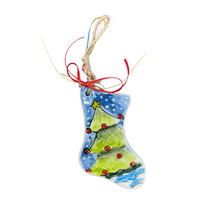 Load image into Gallery viewer, Ceramic Stocking Christmas Ornament—Multiple design choices (free USA shipping included)

