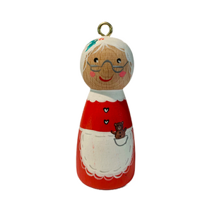 Hand-painted Wooden Figurine: Mrs. Claus