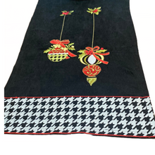 Load image into Gallery viewer, Christmas Ornaments and Black Velvet with Houndstooth Embroidered Table Runner
