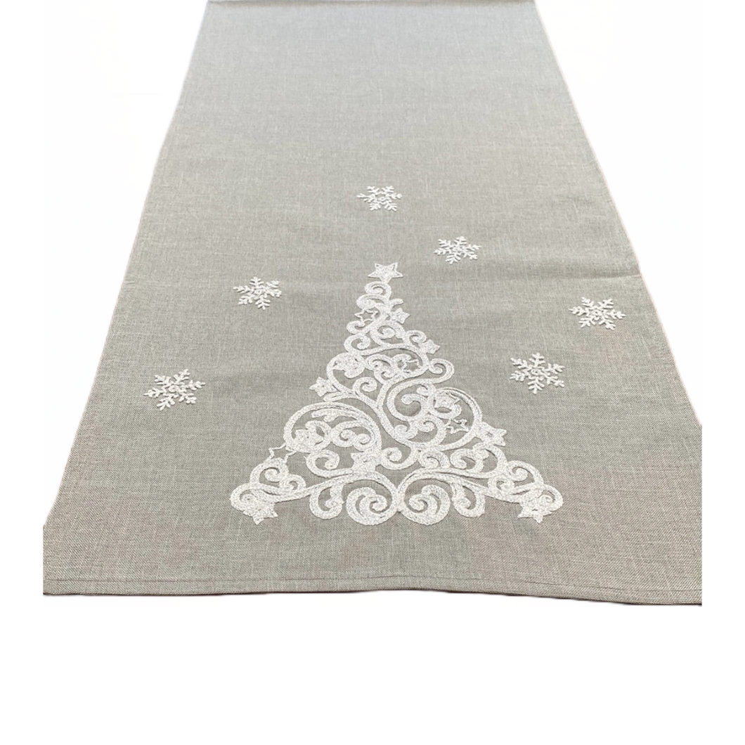 Christmas Tree and Snowflakes Embroidered Table Runner