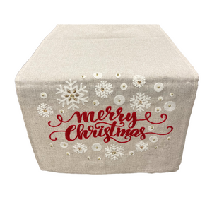 Merry Christmas and Snowflakes Embroidered Table Runner (free USA shipping included)