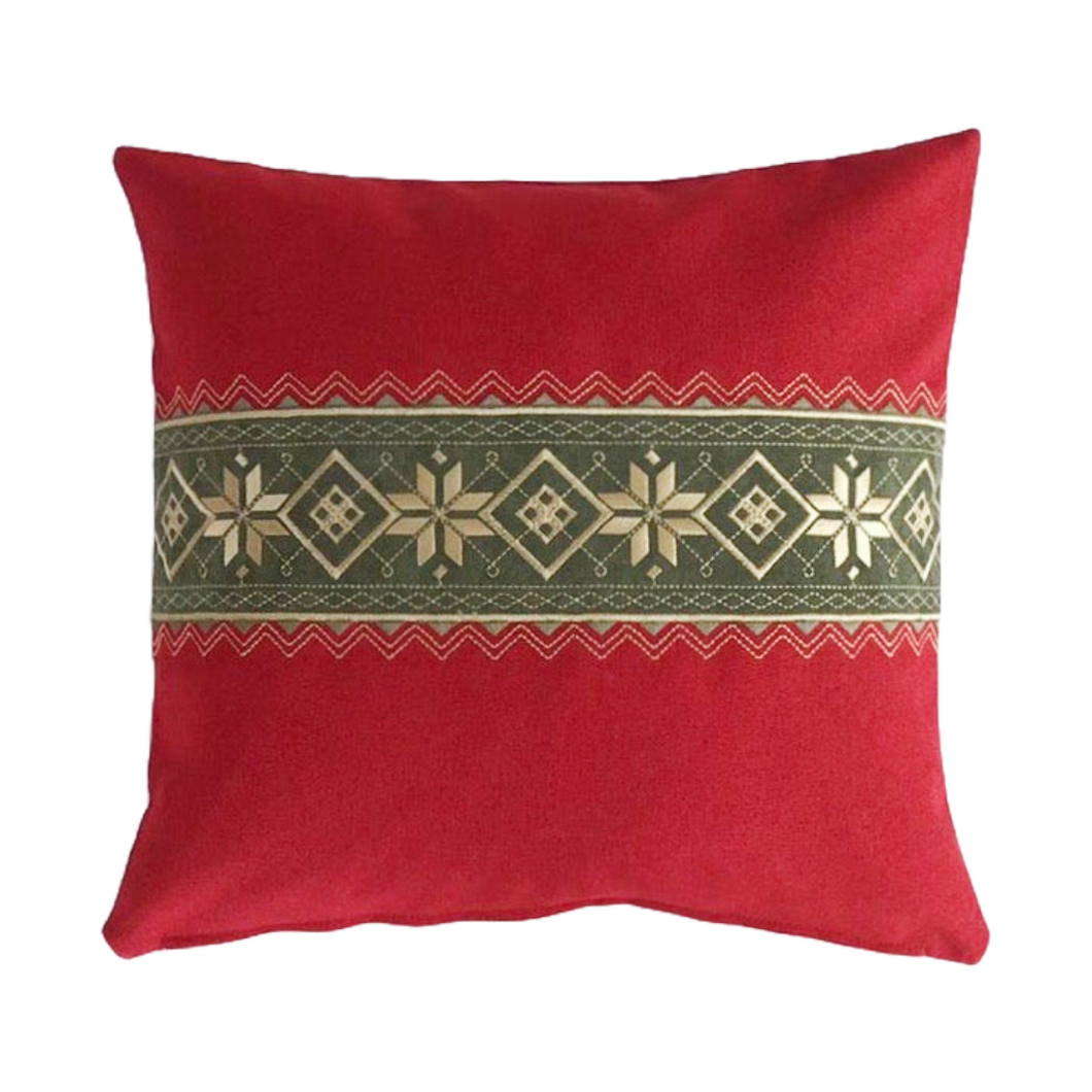 Embroidered Pillow Cover: Christmas red with embroidered green band (free USA shipping included) Final Sale
