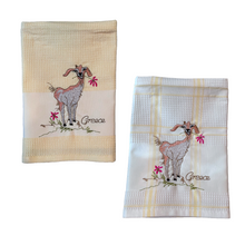 Load image into Gallery viewer, Embroidered Kitchen Towel: Goat—2 color choices (free USA shipping included)
