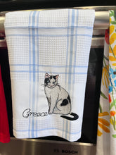 Load image into Gallery viewer, Embroidered Kitchen Towel: Blue Plaid Cat (free USA shipping included)
