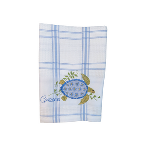 Embroidered Kitchen Towel: Blue Plaid Sea Turtle (free USA shipping included)