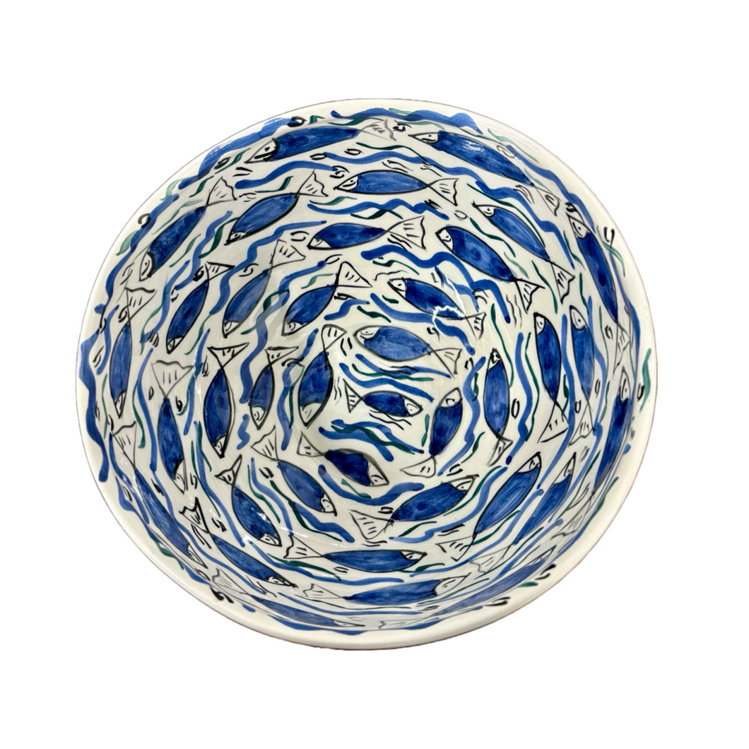 Ceramic Blue Fish Serving Bowl (free USA shipping included)