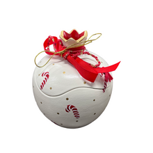 Load image into Gallery viewer, Ceramic Hollow Pomegranate “Box” with Gingerbread or Candy Canes Design (free USA shipping included)
