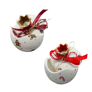 Ceramic Hollow Pomegranate “Box” with Gingerbread or Candy Canes Design (free USA shipping included)