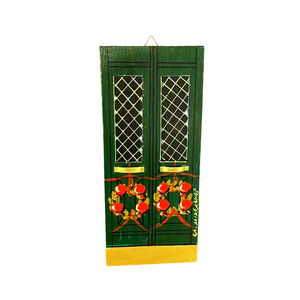Wooden Christmas Miniature Door: Green with Pomegranate Wreaths (free USA shipping included)