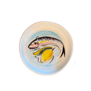 Ceramic 4” Round Plate Fish and Lemon Design (free USA shipping included)