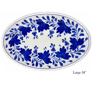 Ceramic Blue Floral Oval Platter