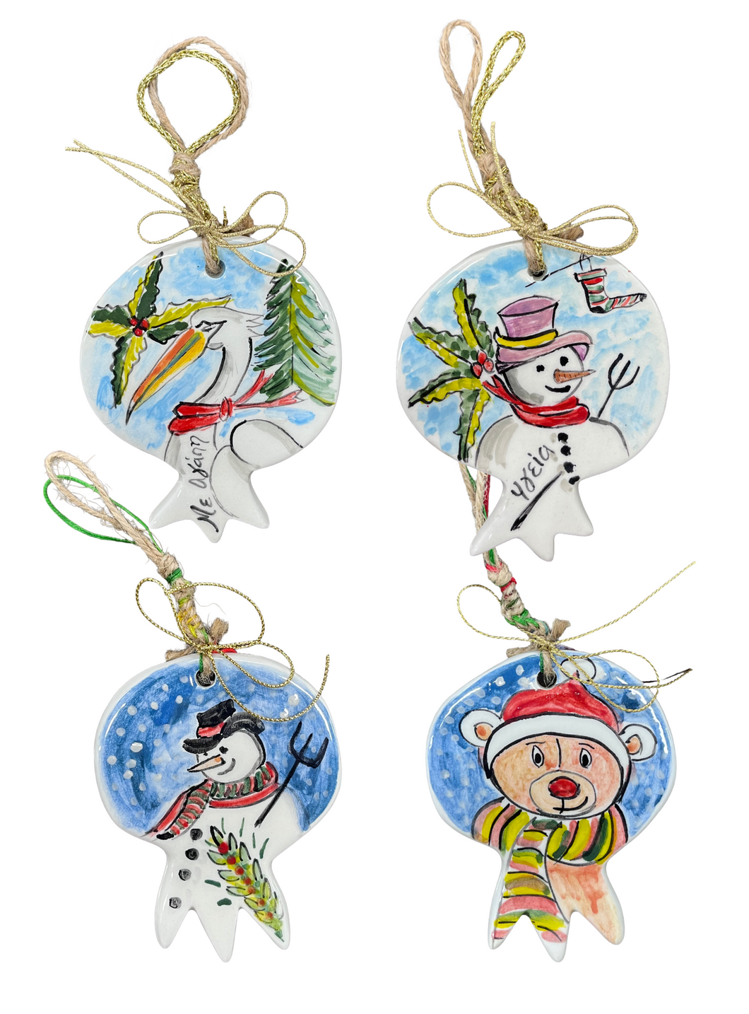 Ceramic Pomegranate Christmas Ornament—Multiple design and size choices (free USA shipping included)